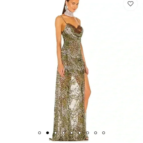 DUNDAS x REVOLVE Williamsburg Maxi Dress in Green Leopard Size L - Picture 3 of 8